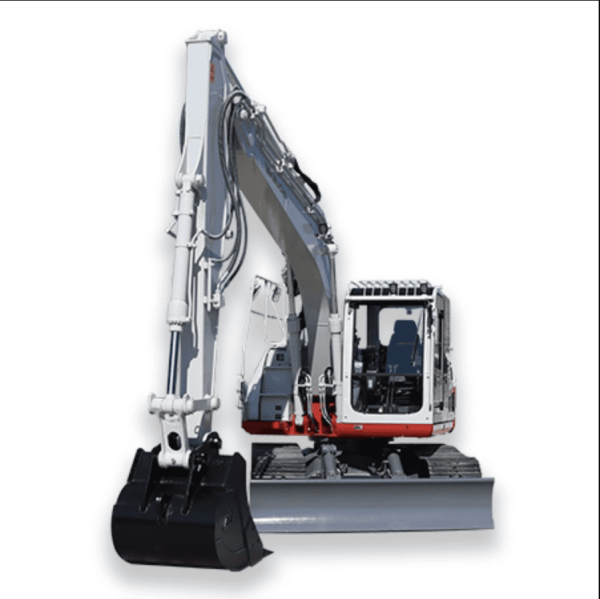Takeuchi TB2150R excavator with fixed boom, long arm, enclosed cab, LED work lights, and heavy-duty design for high-performance digging and attachment work