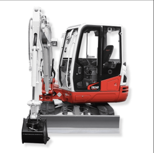 Takeuchi TB240 excavator with powerful performance, wide working range, and spacious enclosed cab for operator comfort and efficiency