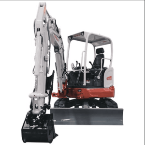 Takeuchi TB335R short tail swing compact excavator with advanced cab, HD monitors, jog dial controls, wraparound counterweight, and powerful all-day performance