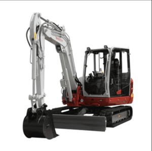 Takeuchi TB370 excavator with redesigned cab, 8-inch touchscreen, wraparound counterweight, multiple hydraulic lines, and powerful performance for all-day productivity