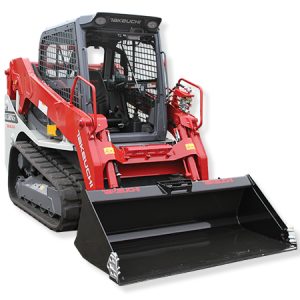 Takeuchi TL10V2 track loader with vertical lift design, enlarged enclosed cab, and quiet track system for smooth, low-noise performance on job sites