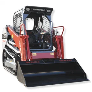 Takeuchi TL6R compact track loader with radial lift design, enclosed cab, quiet track system, and compact size for tight job sites