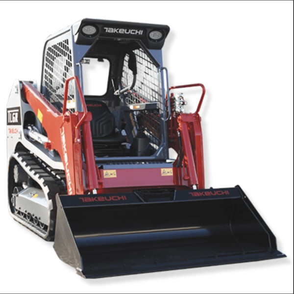 Takeuchi TL6R compact track loader with radial lift design, enclosed cab, quiet track system, and compact size for tight job sites